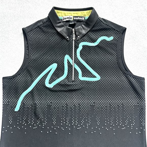 Jamie Sadock 1/2 Zip Golf Shirt Black Gray Texture Teal Aqua Sleeveless Polo M - Picture 4 of 11